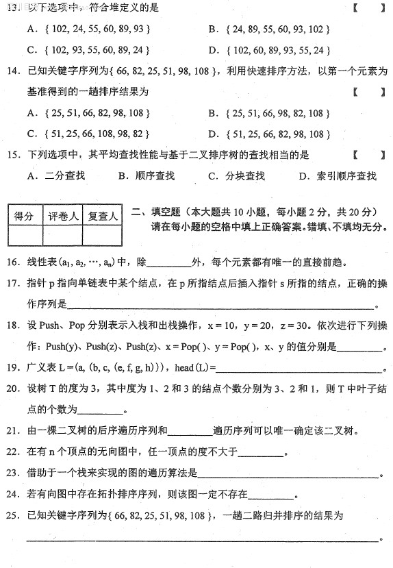 全国2015年10月小自考《数据结构》试题(图3)