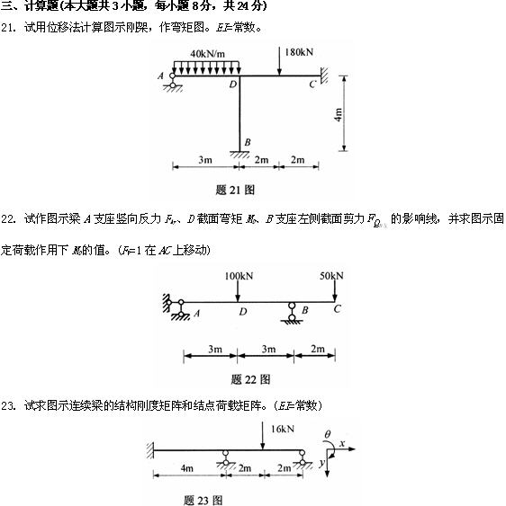 全国2009年4月高等教育自学考试结构力学(二)试题(图8)