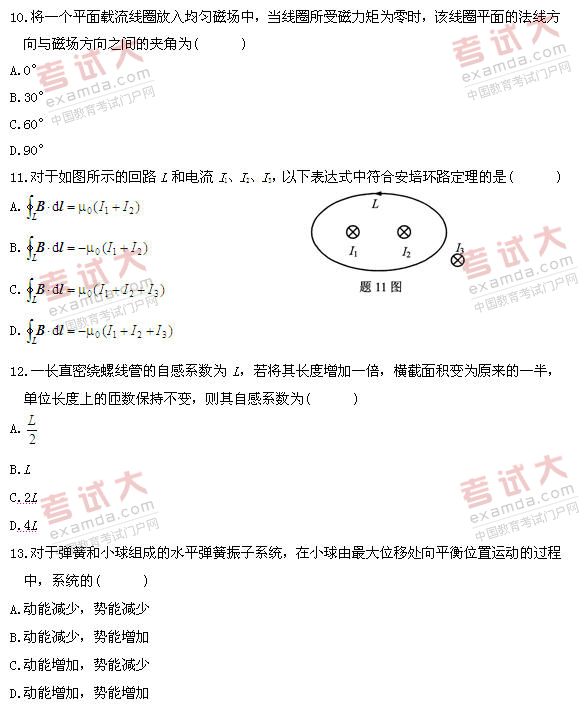 全国2010年10月高等教育自学考试物理（工）试题(图5)