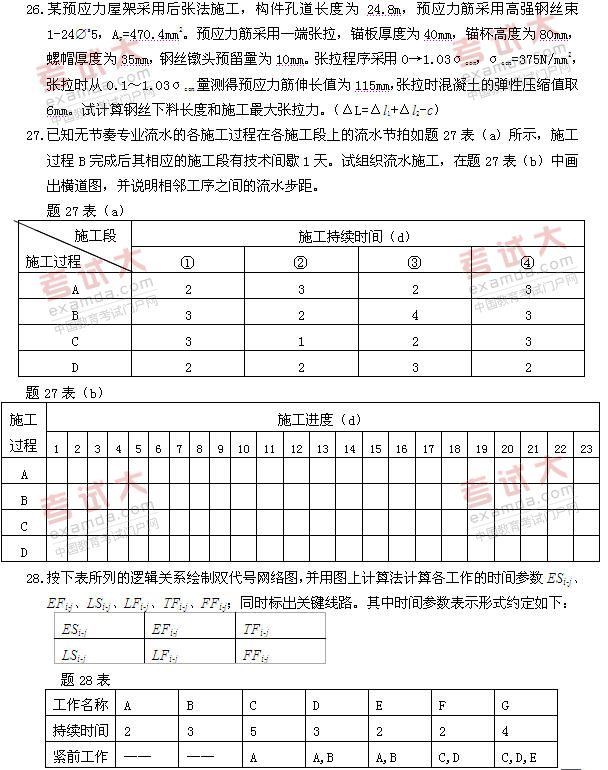 全国2011年1月高等教育自学考试建筑施工（一）试(图4)