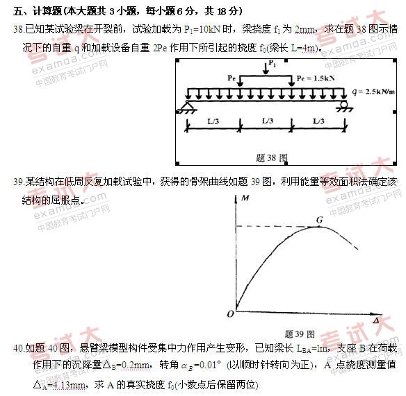 全国2010年10月高等教育自学考试建筑结构试验试(图2)