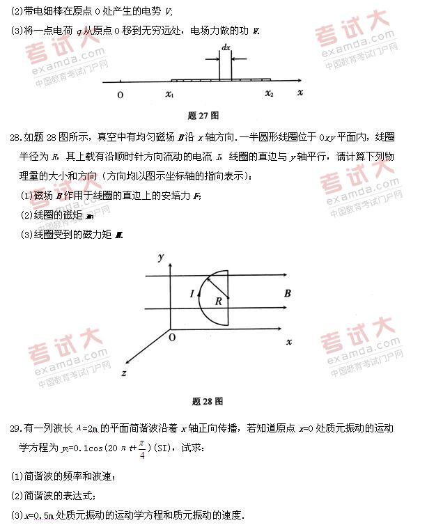 全国2011年1月高等教育自学考试物理（工）试题(图5)